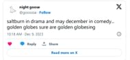A fan voicing their displeasure at the decision from Golden Globe (image via X)